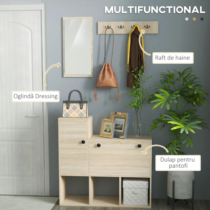 Homcom Set 3-in-1 pentru Hol – Cuier, Banca si Oglinda