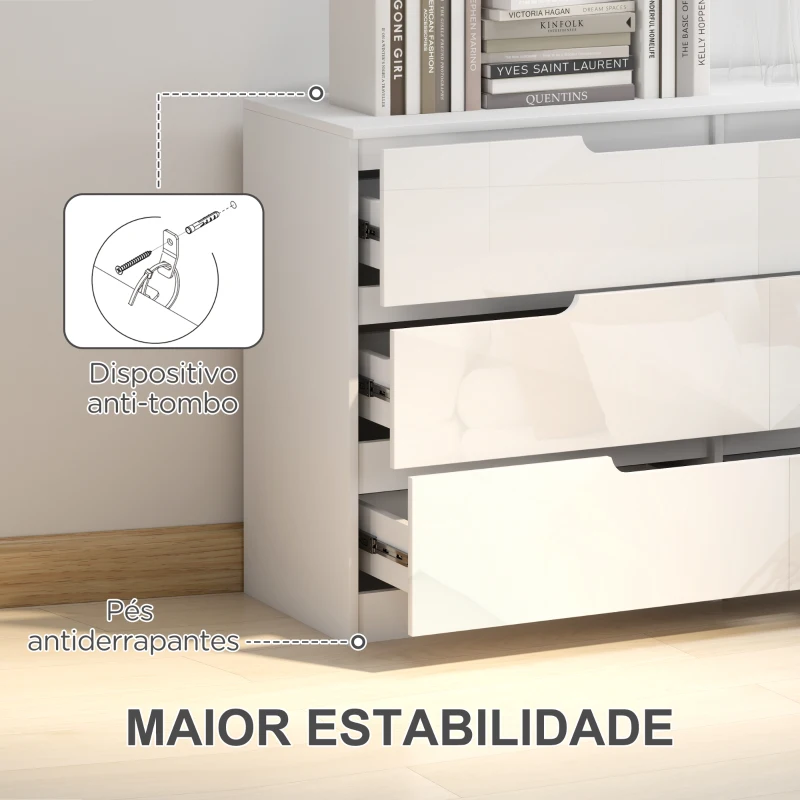 HOMCOM Cómoda com 6 Gavetas Cómoda de Dormitório Moderna com Sistema Anti-Tombo 120x40x75 cm Branco