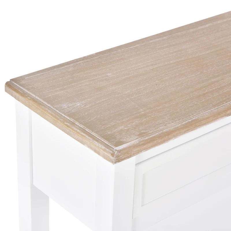 HOMCOM Tavolo Consolle Bianco e Color Legno con Cassetto e 2 Ripiani, Tavolino Salvaspazio in MDF, 75.6 x 27.5 x 80.5cm