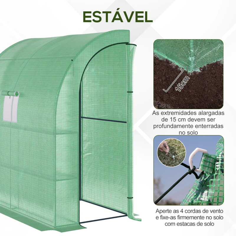 Outsunny Estufa Pequena Estufa de Exterior com Janelas Prateleiras de 3 Níveis Estufa para Cultivo de Plantas Flores 200x100x215 cm Verde