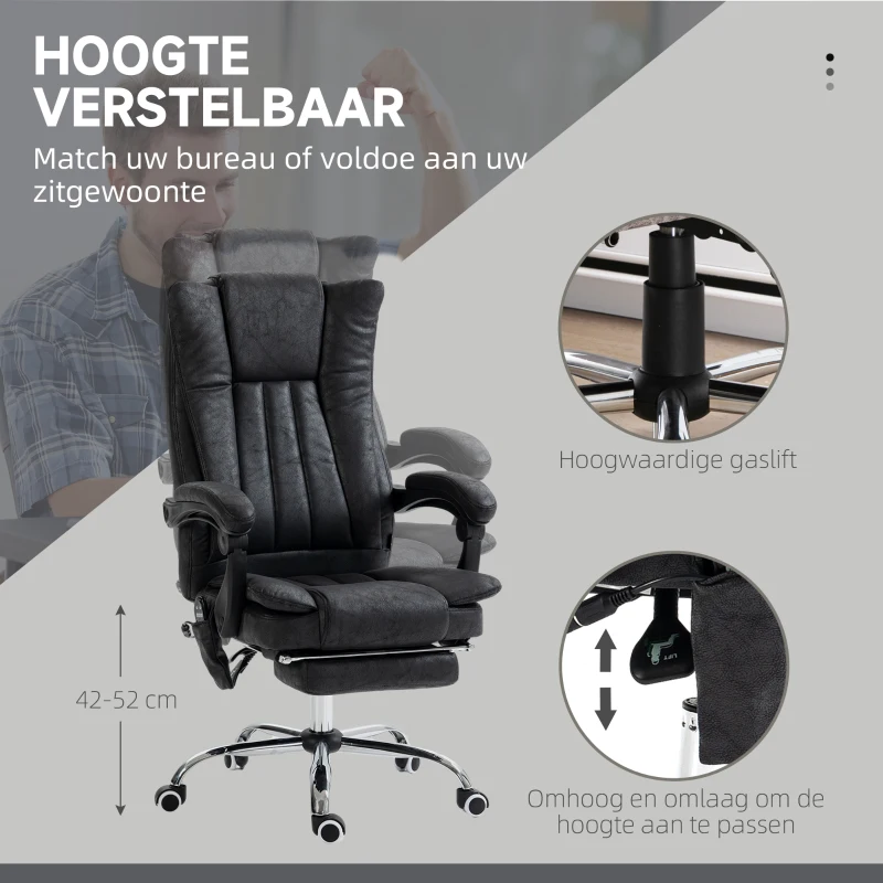 Vinsetto Directiestoel met Massage- en Verwarmfunctie, Voetensteun, Verstelbaar, tot 120kg, Grijs