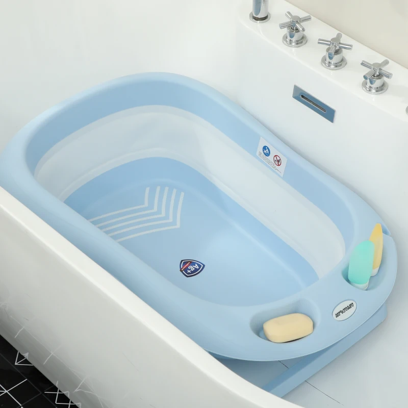 AIYAPLAY Banheira Dobrável para Bebé com Suporte Banheira Recém Nascido com Orifício de Drenagem  83x48x23,5 cm Azul Claro