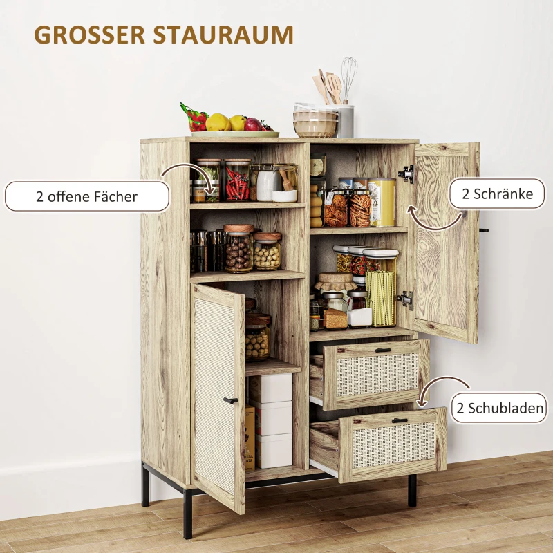 HOMCOM Opbergkast, Flexibel Dressoir met Rotan-Deuren, Laden en Verstelbare Planken, 80B x 40D x 120H cm