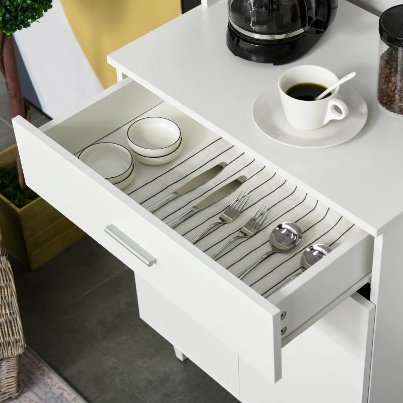 HOMCOM Credenza Alta da Cucina, Madia Classica Bianca in Legno con 2 Armadietti e 1 Mensola, Bianco, 60x40x160cm