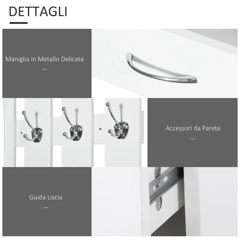 HOMCOM Set Mobili Ingresso Moderno con Scarpiera e Specchio, Appendiabiti da Ingresso con 6 Ganci, 2 Ripiani Regolabili e Cassetti in Legno per Corridoio, 90x24x177 cm, Bianco