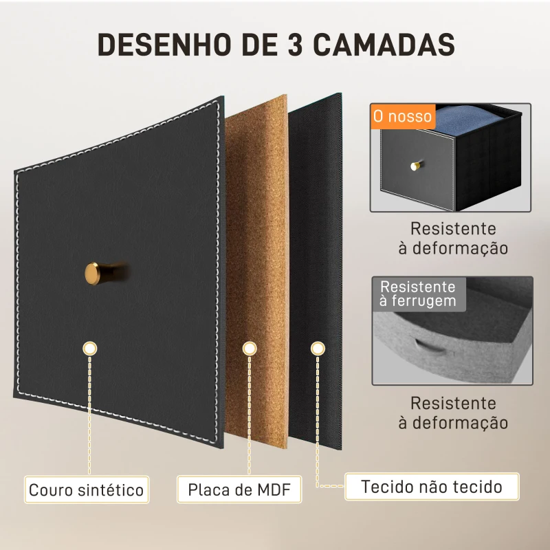 HOMCOM Cómoda para Dormitório de Tecido com 9 Gavetas Dobráveis com Frentes de Couro PU e Estrutura de Aço 88x30x103,5 cm Preto