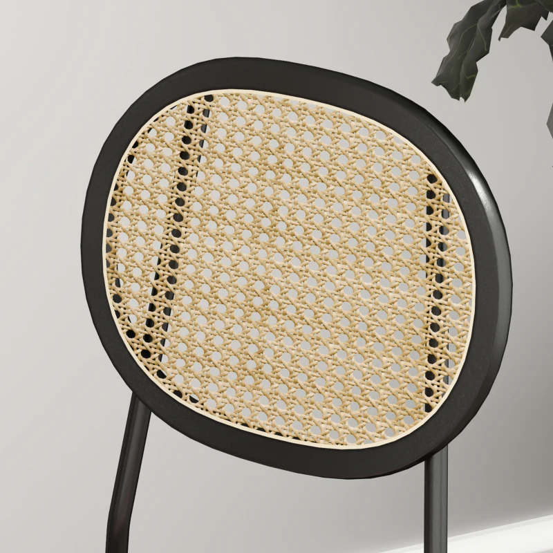 HOMCOM Conjunto de 2 Cadeiras de Sala de Jantar Cadeiras de Cozinha com Encosto em Vime Sintético 44x54x87 cm Rosa e Preto