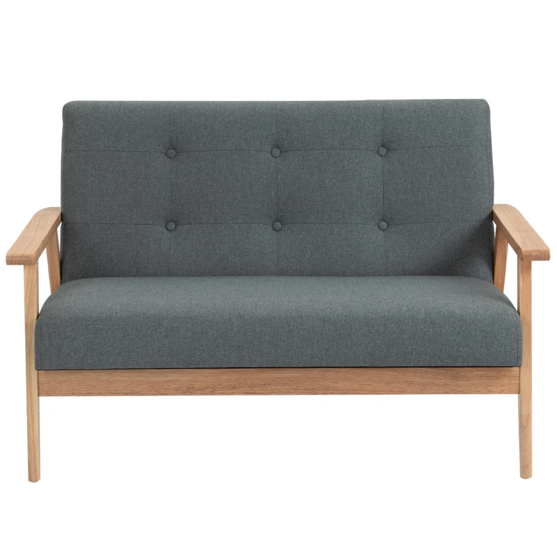 HOMCOM sofa dwuosobowa len drewno kauczukowe 115 cm x 66,5 cm x 73 cm