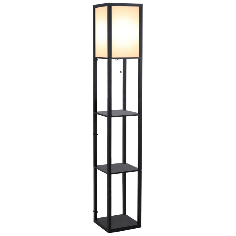Lampa stojąca z półkami oświetlenie wewnętrzne e27 do 40w drewno czarna 26 x 26 x 160 cm HOMCOM®