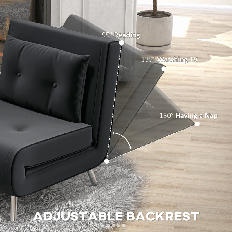 HOMCOM Fotel do wypoczynku z funkcją spania, fotel rozkładany, ozdobny przeszycia, aksamit, 77 cm x 88 cm x 83 cm, czarny