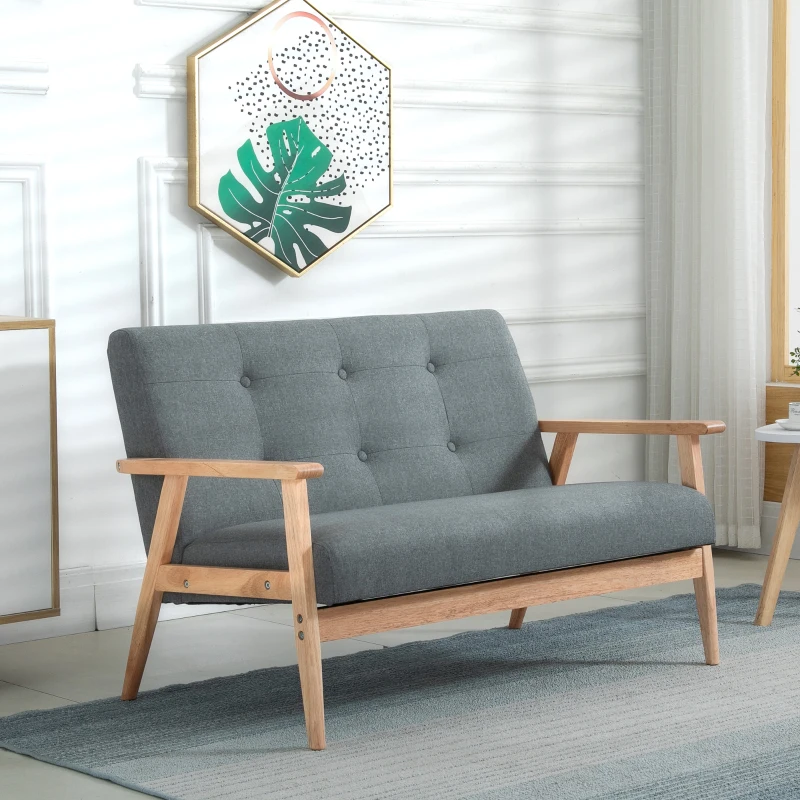 HOMCOM sofa dwuosobowa len drewno kauczukowe 115 cm x 66,5 cm x 73 cm