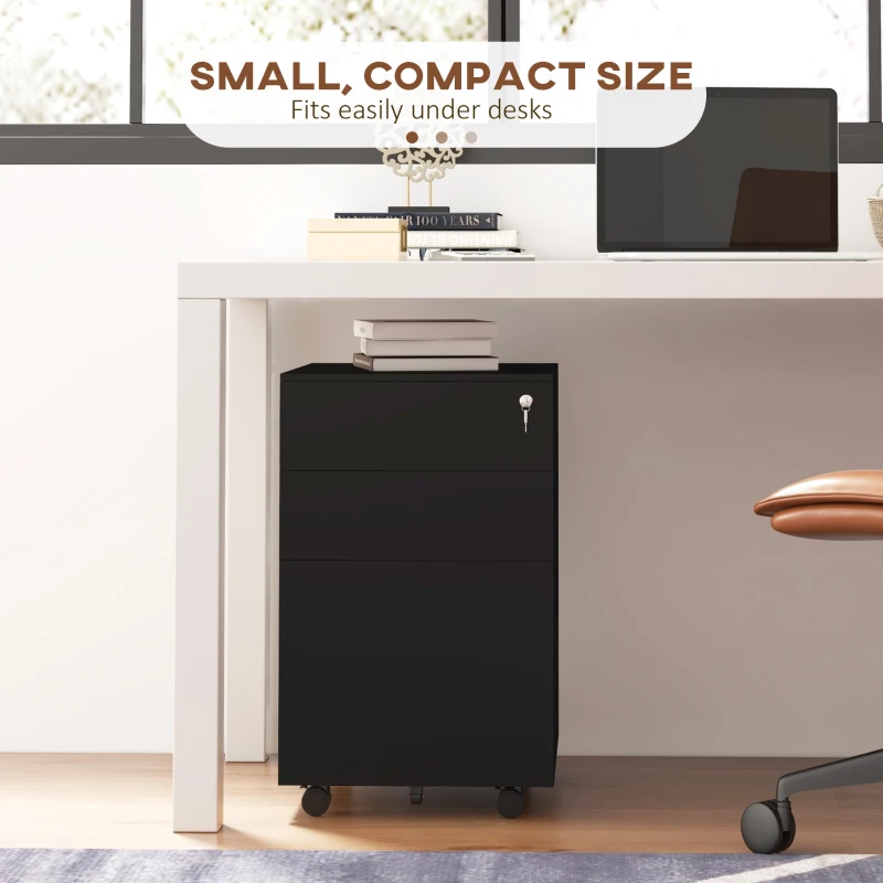 Vinsetto Kontener na dokumenty, 3 szuflady, zamykany, na kółkach, 37 cm x 43,5 cm x 60 cm, Czarny