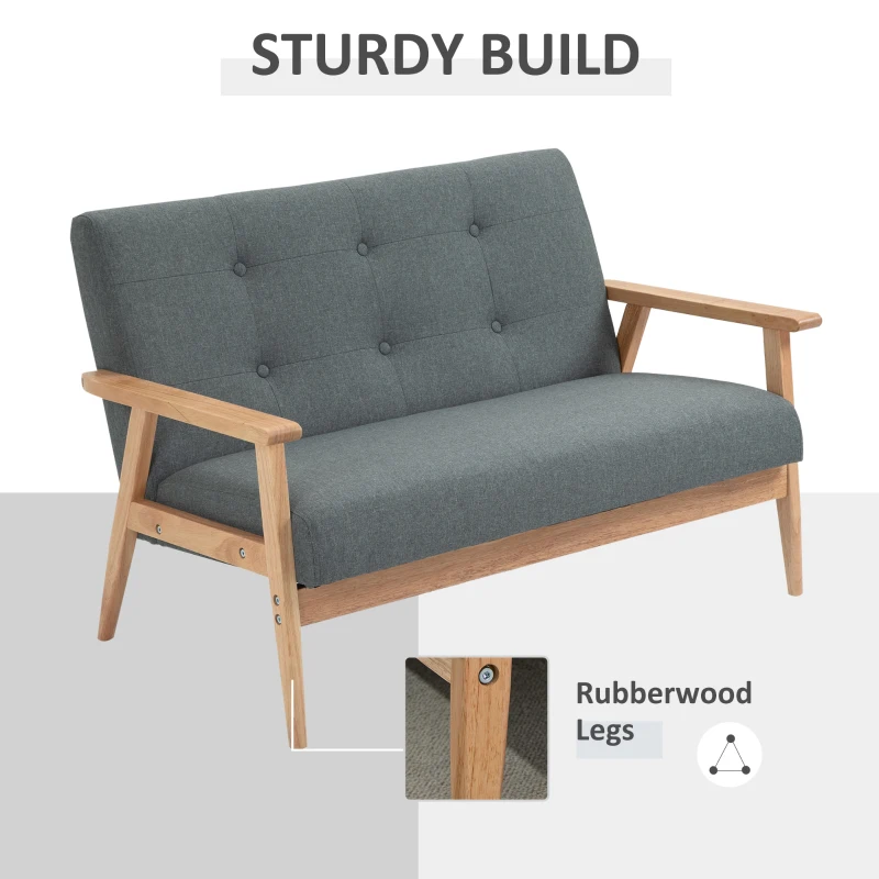 HOMCOM sofa dwuosobowa len drewno kauczukowe 115 cm x 66,5 cm x 73 cm