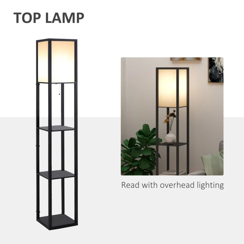 Lampa stojąca z półkami oświetlenie wewnętrzne e27 do 40w drewno czarna 26 x 26 x 160 cm HOMCOM®