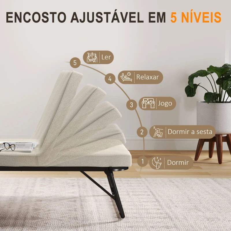 HOMCOM Cama Dobrável 70x180 cm com Colchão de Espuma Cama Dobrável com Encosto Ajustável em 5 Posições e Rodas