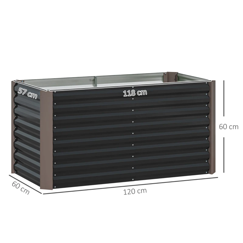 Outsunny Zestaw 2 wysokich grządek, Skrzynia Uprawna, Extra Głęboka, Metal, 120 x 60 x 60 cm, Ciemnoszary