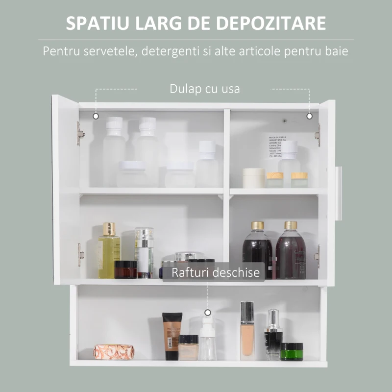 Kleankin dulap baie, 2 usi, oglinda inclusa, 54x15.2x55.3 cm, alb