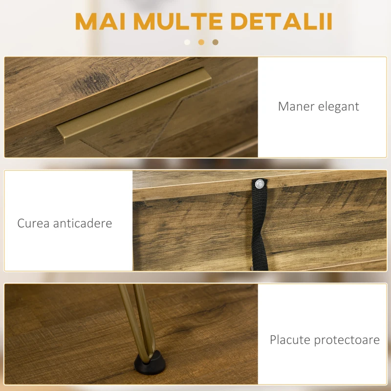 HOMCOM Consola din PAL si otel pentru intrare si living, raft deschis si 2 sertare, 120x29x79 cm, bronz