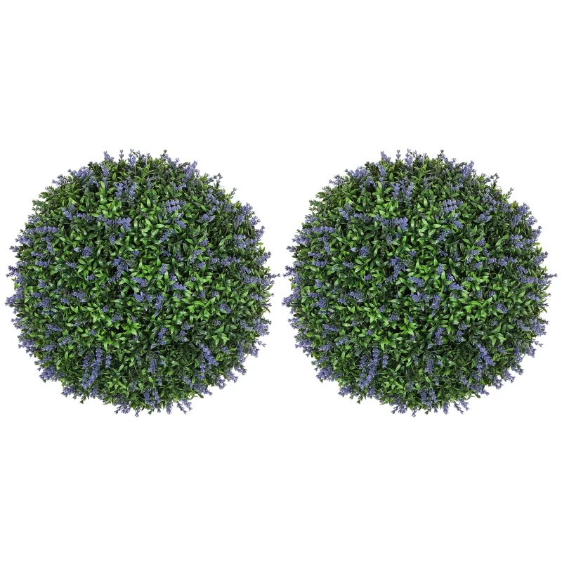 HOMCOM Zestaw 2 Sztucznych Roślin w Kształcie Kulki, UV-odporne, Sztuczne Rośliny do Domu i na Zewnątrz, 42 cm, Zielony+Fiolet