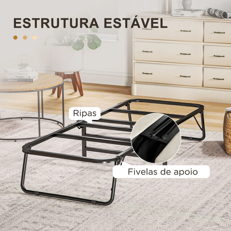 HOMCOM Cama Dobrável 70x180 cm com Colchão de Espuma Cama Dobrável com Encosto Ajustável em 5 Posições e Rodas