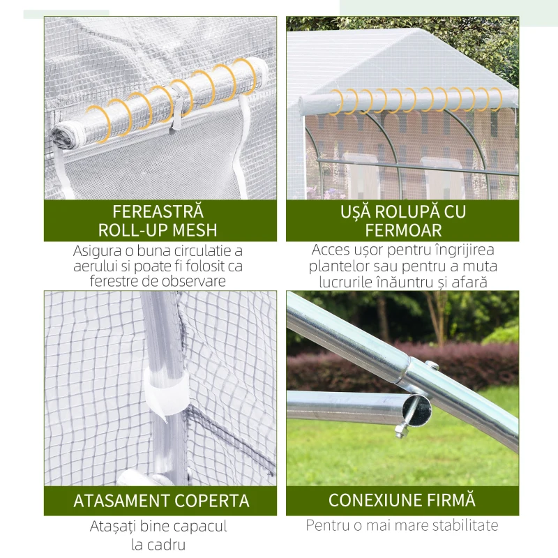 Outsunny Sera pentru grădină cu acoperiș din PE cu țevi din fier, alb, 3,5x3x2m(m-6)