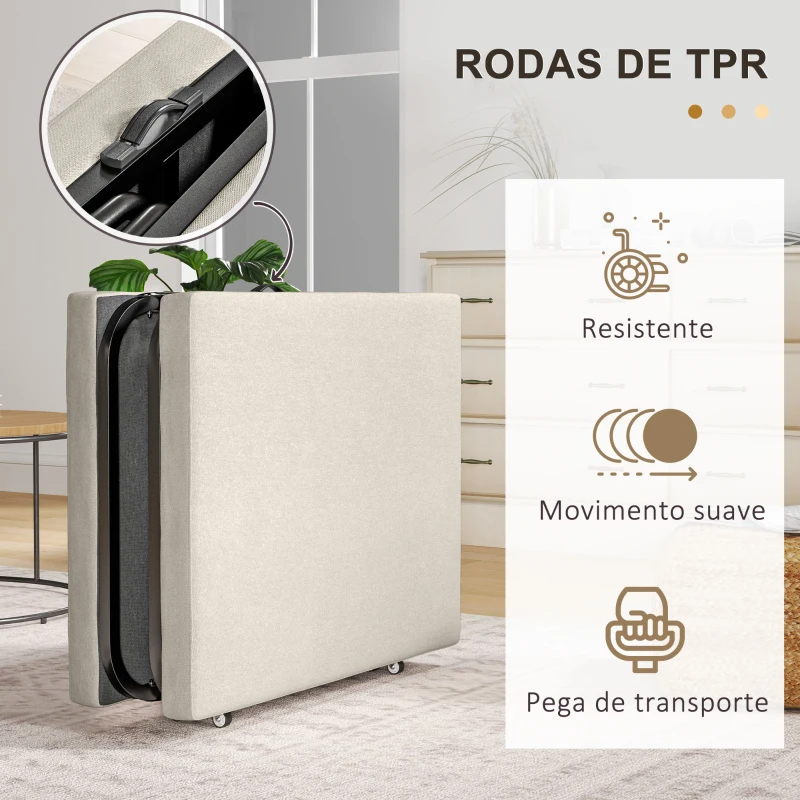 HOMCOM Cama Dobrável 70x180 cm com Colchão de Espuma Cama Dobrável com Encosto Ajustável em 5 Posições e Rodas