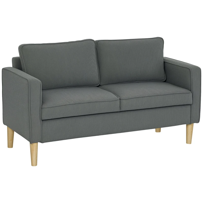 HOMCOM Canapea Modernă de 2 Locuri cu 2 Perne Detașabile, Spațiu de Depozitare și Picioare din Lemn, 140x63x79 cm, Gri(m-10)