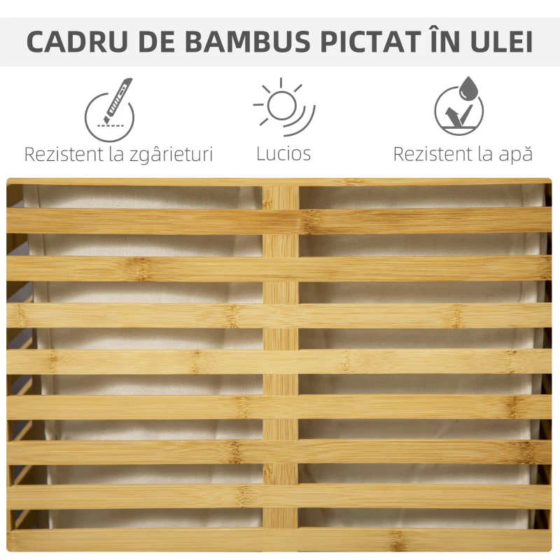 HOMCOM Cos de rufe din bambus, cu capac si sac de captuseala detasabil, cos de spalat, economiseste spatiu, natural