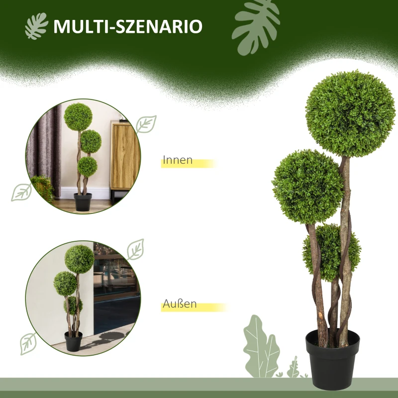 HOMCOM Bukszpan sztuczny, roślina z realistycznym wyglądem, do użytku zewnętrznego, Zielony + Czarny