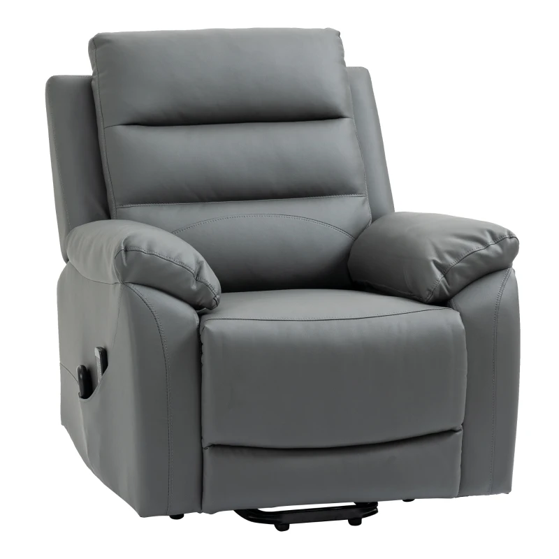 HOMCOM Relaxfotel z Pomocą Wstawania, Masaż, do 180 kg, Skóra Ekologiczna, Szary