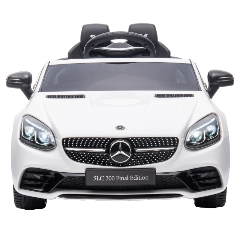 AIYAPLAY Kinder-Elektroauto, mit LED-Scheinwerfern, Sicherheitsgurt, Hupe, Musik, 3 bis 5 km/h, weiß, 107 x 62,5 x 44cm