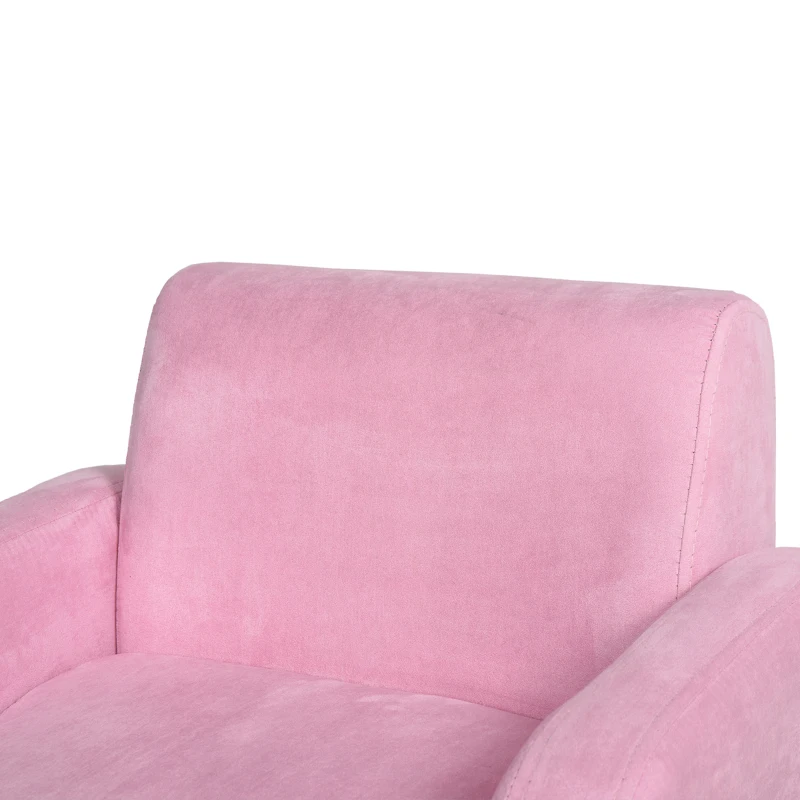 HOMCOM Toddlercouch, 2 Seater Kids Sofa, with Footstool, Arms, Wood Frame, PVC Cover, Pink
