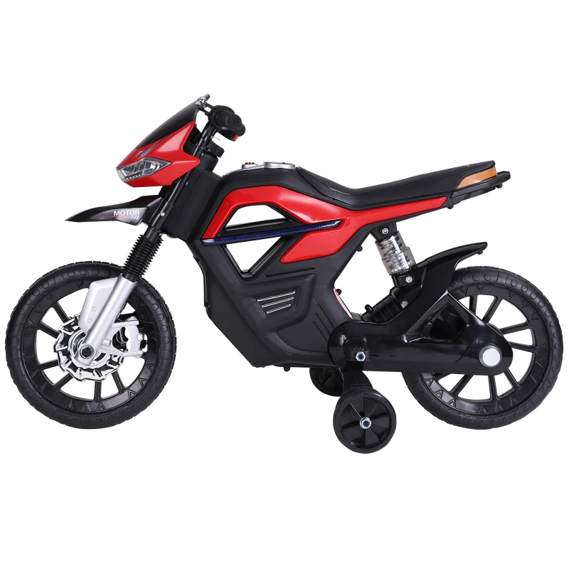 HOMCOM Kindermotorrad Kinder-Elektromotorrad Elektro-Motorrad für Kinder 3-6 Jahren Licht Musik MP3 Elektrofahrzeug mit Stützrädern maximal 3 km/h Metall + Kunststoff Rot 105 x 52,3 x 62,3 cm