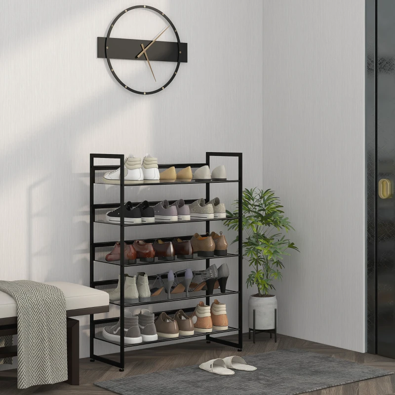 HOMCOM kleines Schuhregal Schuhablage Schuhständer hoch schmal, 5 Regale, 72 cm x 30 cm x 102 cm, Schwarz