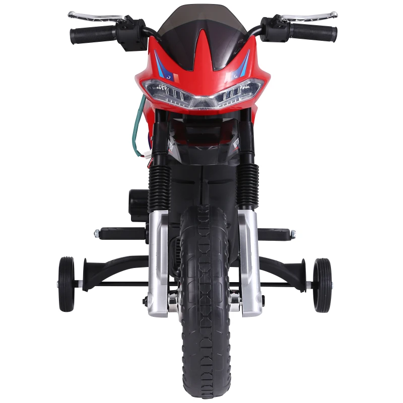 HOMCOM Kindermotorrad Kinder-Elektromotorrad Elektro-Motorrad für Kinder 3-6 Jahren Licht Musik MP3 Elektrofahrzeug mit Stützrädern maximal 3 km/h Metall + Kunststoff Rot 105 x 52,3 x 62,3 cm