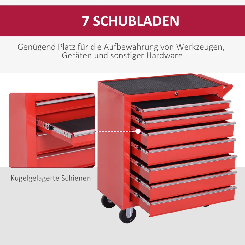 DURHAND Gereedschapswagen, 2 kleine & 5 grote laden, Staal, tot 150 kg, 69 x 33 x 75 cm, Rood