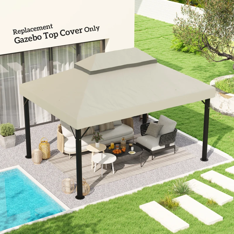 Outsunny Paviljoen Vervangingsdak, 3 x 4 m, Vervangzeil met Waterafvoergaten, Polyester, Zonbescherming, UPF30+, Crèmewit