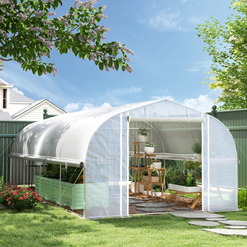 Outsunny Szklarnia 6x3x2 m, z 8 oknami, drzwiami, siatkami przeciw owadom, metalową ramą, Biały