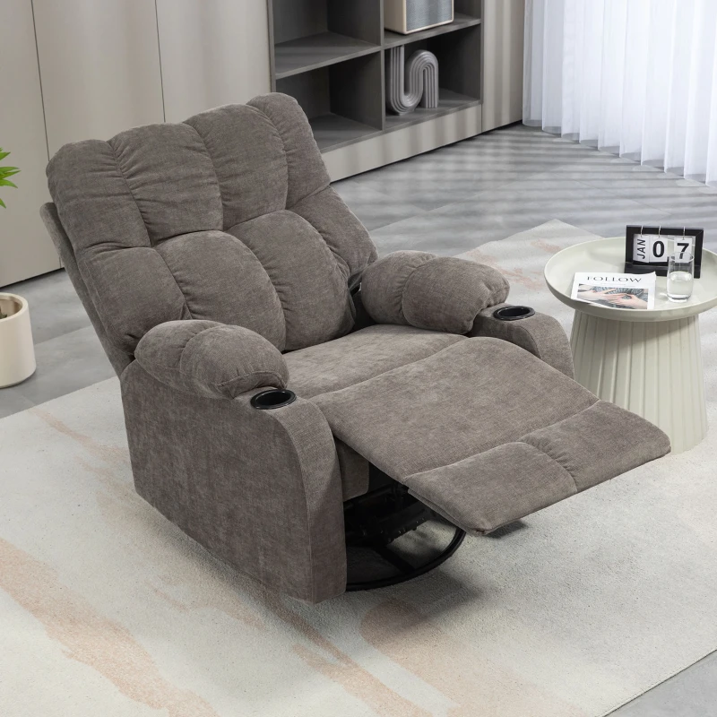 HOMCOM Relaxsessel mit Fußstütze, Loungesessel modern, drehbar, bis 150 kg, Stahlrahmen, 88x96x108cm, Hellbraun(m-11)
