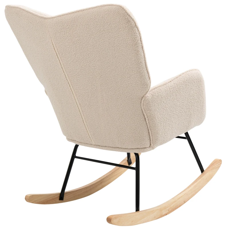 HOMCOM Schaukelstuhl im Retro-Design, Massivholz, Sessel, Relaxsessel, 98 cm x 71 cm x 101 cm, Beige(m-13)