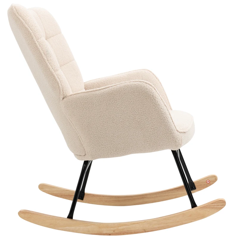 HOMCOM Schaukelstuhl im Retro-Design, Massivholz, Sessel, Relaxsessel, 98 cm x 71 cm x 101 cm, Beige(m-12)