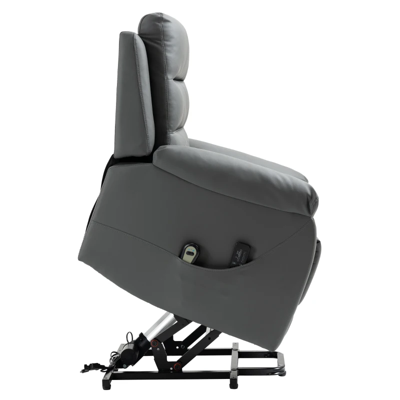 HOMCOM Relaxfotel z Pomocą Wstawania, Masaż, do 180 kg, Skóra Ekologiczna, Szary