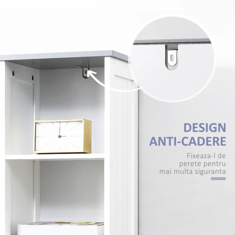 Kleankin Dulapior de baie cu Raft cu 3 niveluri, din MDF Lacuit, 34x30x163cm, Alb si Gri