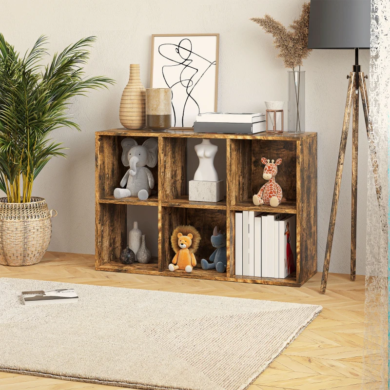 HOMCOM Industrial Style Storage Shelf, Bookcase, Bookshelf with 6 Compartments, Freestanding Shelving Unit for Living Room, Home Study, Rustic Brown