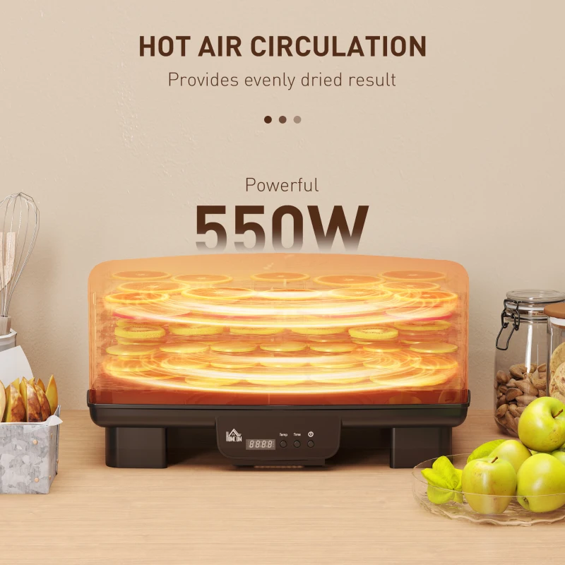 HOMCOM 6 Tray Food Dehydrator, 550W Freeze Dryer Machine with Adjustable Temperature, 48H Timer, for Drying Fruit, Meat, Vegetable, Jerky and Pet Treat, Black