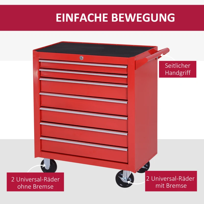 DURHAND Gereedschapswagen, 2 kleine & 5 grote laden, Staal, tot 150 kg, 69 x 33 x 75 cm, Rood