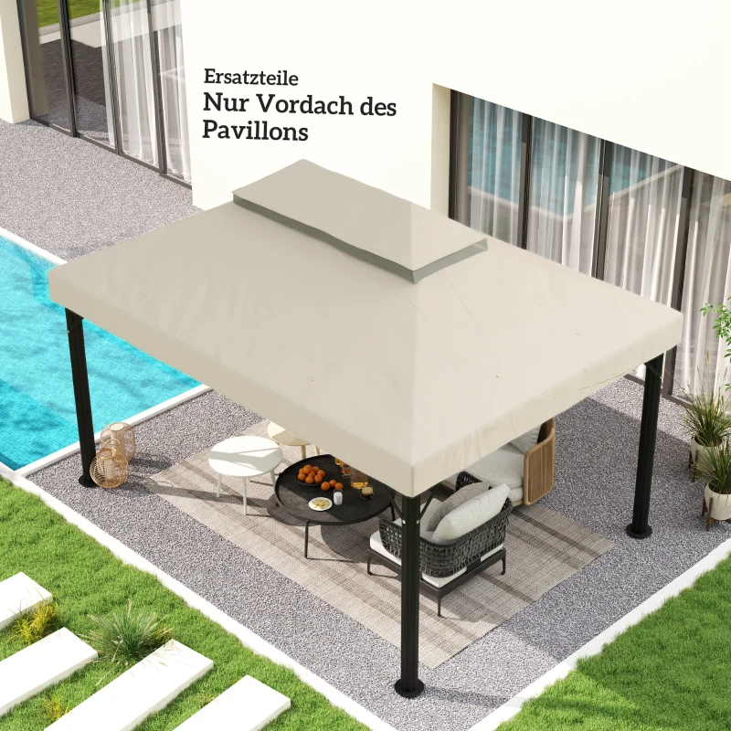 Outsunny Paviljoen Vervangingsdak, 3 x 4 m, Vervangzeil met Waterafvoergaten, Polyester, Zonbescherming, UPF30+, Crèmewit