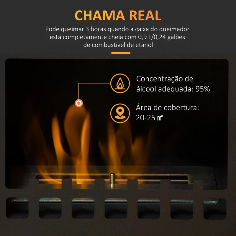 HOMCOM Lareira de Bioetanol 7000 BTU com Tanque de 1,2 L Tempo de Combustão 3H para Interiores 20-25 m² 41x25x54 cm Preto