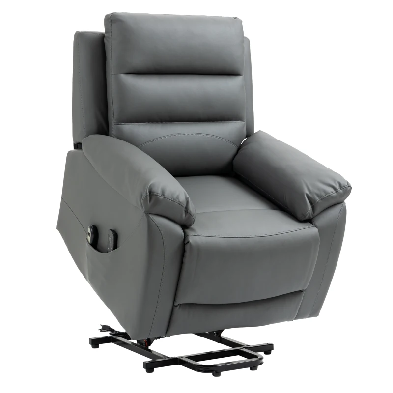 HOMCOM Relaxfotel z Pomocą Wstawania, Masaż, do 180 kg, Skóra Ekologiczna, Szary