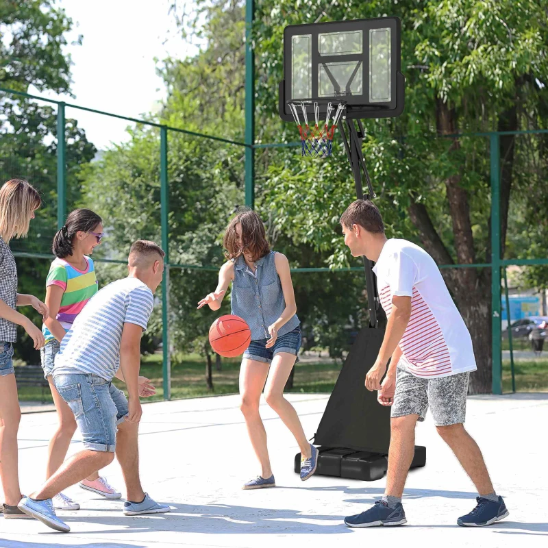 SPORTNOW Basketball Hoop Outdoor, Height Adjustable Basketball Hoop and Stand with Rebound System, Weighted Base, Portable on Wheels, 2.45-3.05m, for Teens, Juniors, Adults, Black